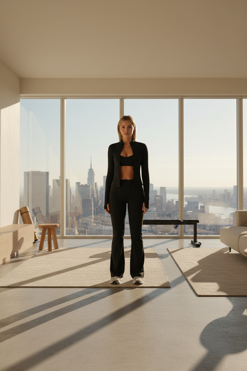 Long-Sleeve High Neck Zip Jacket and Matching Yoga Pants 2-Piece Set