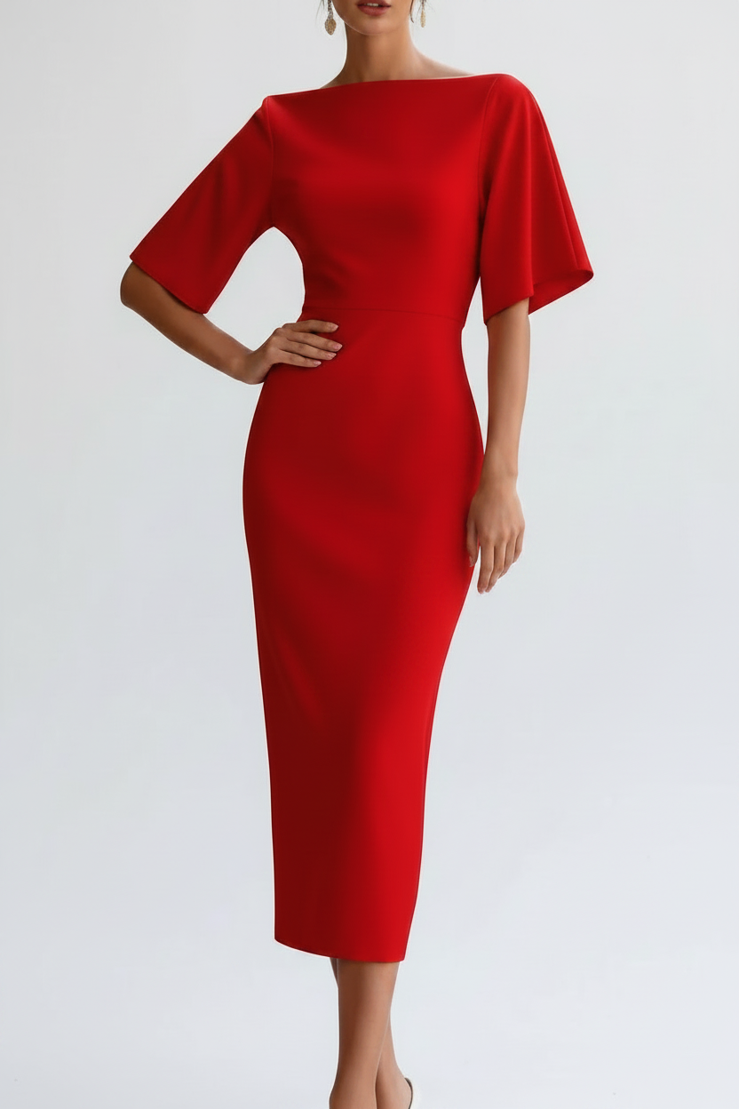 Boat-Neck Midi Cocktail Dress