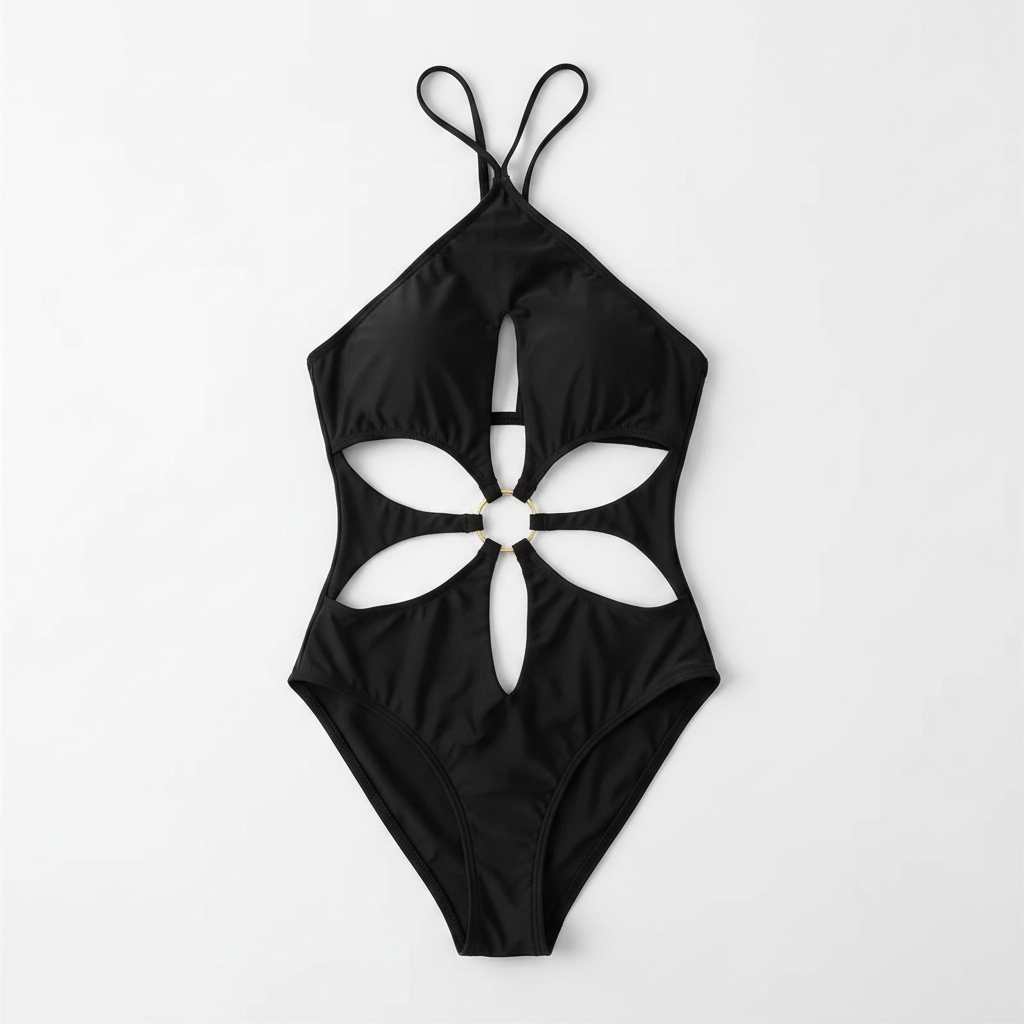 Petal Motif Belly Cut-Out One-Piece Swimsuit