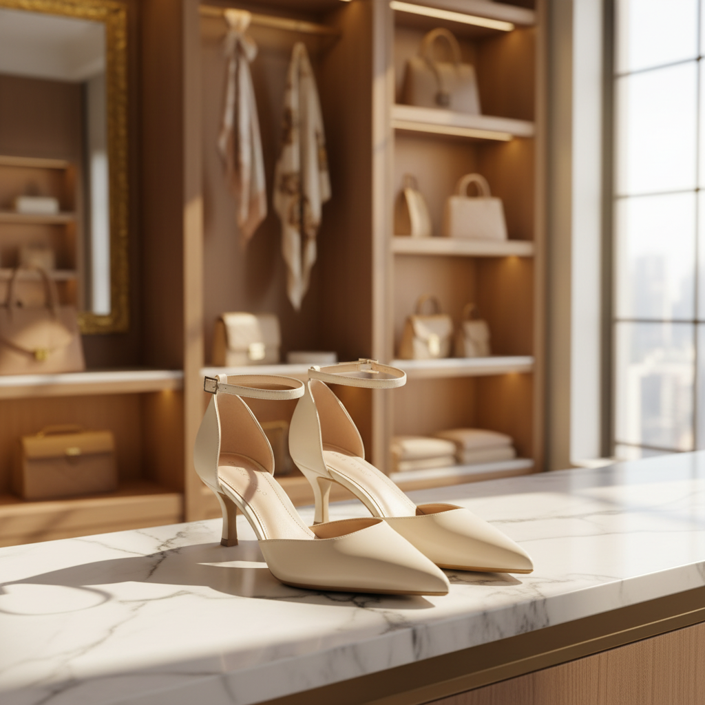 Beige D'Orsay Kitten Pumps