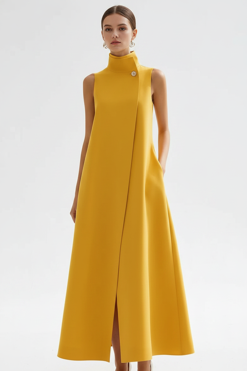 Stand-Collar Button Vest Dress