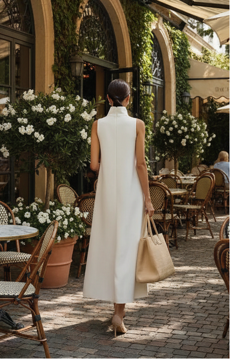 Stand-Collar Button Vest Dress
