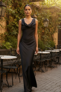 Cowl Drape Satin Evening Gown