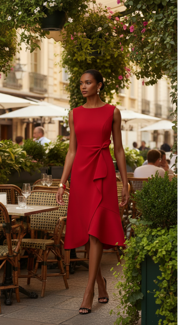 Round-Neck Side Ruffle Dress