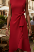 Round-Neck Side Ruffle Dress