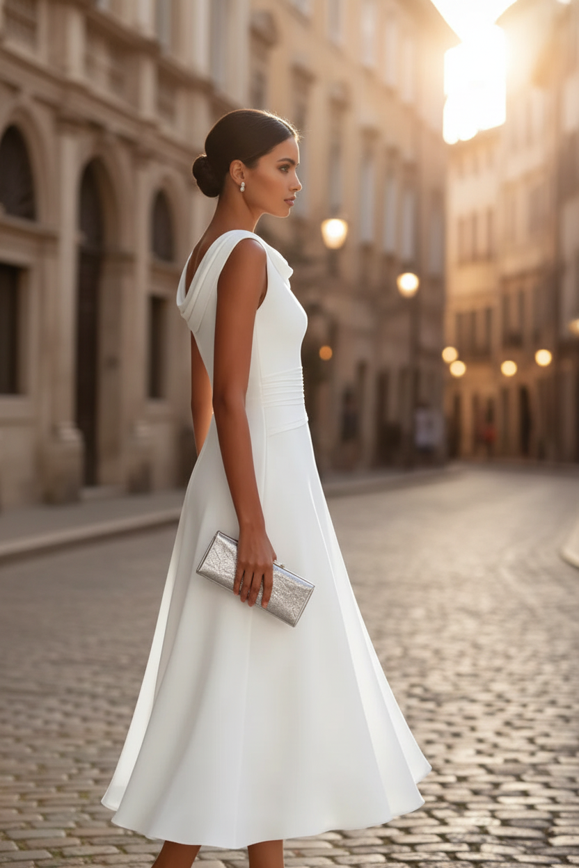 Cowl-Neck Chiffon Dress