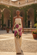 Bandeau Rose Blossom Print Dress
