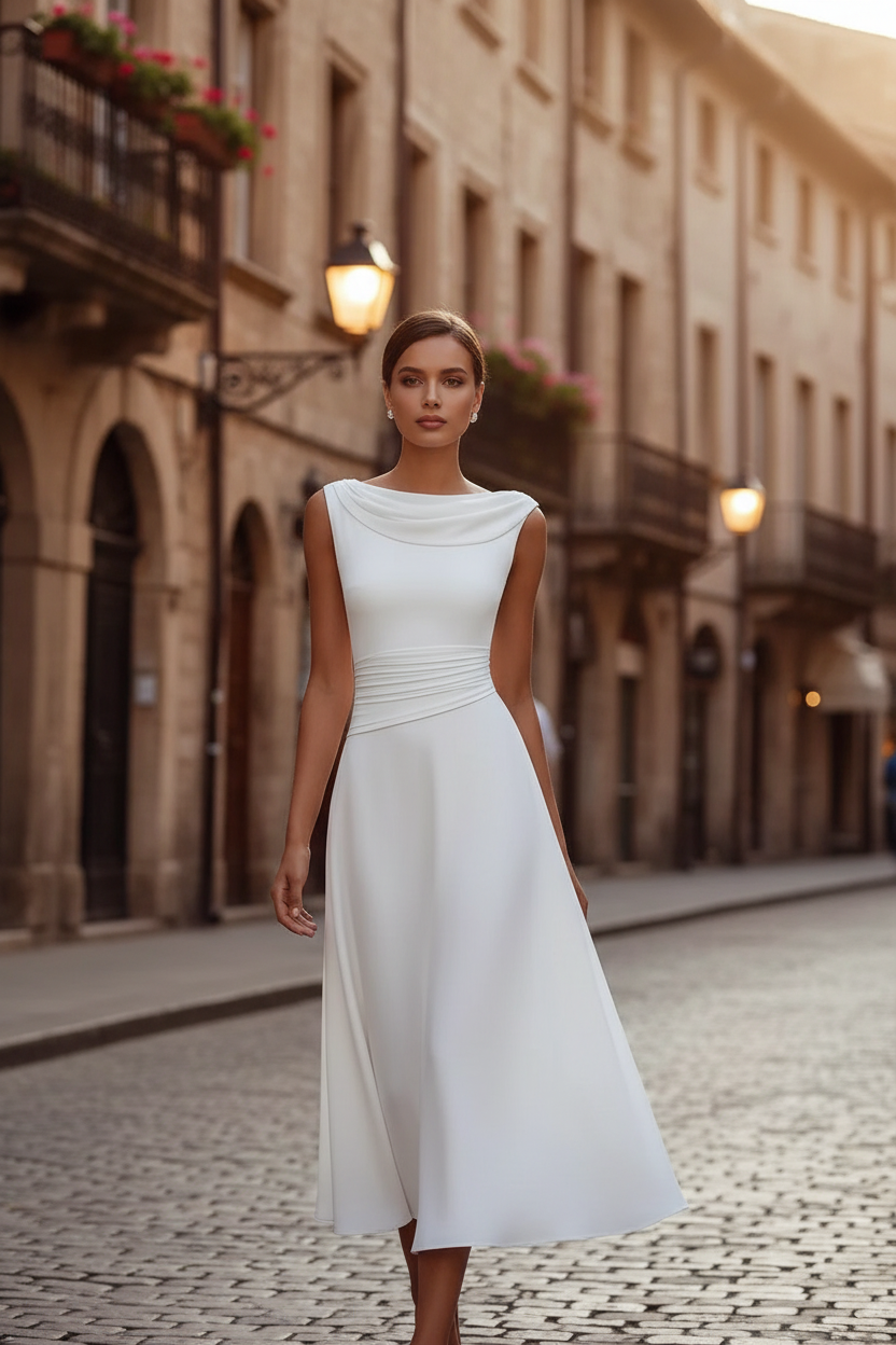 Cowl-Neck Chiffon Dress