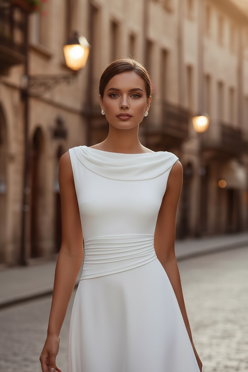 Cowl-Neck Chiffon Dress