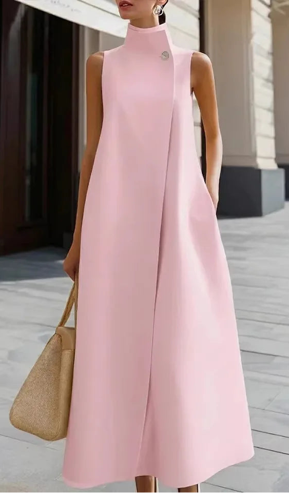 Stand-Collar Button Vest Dress