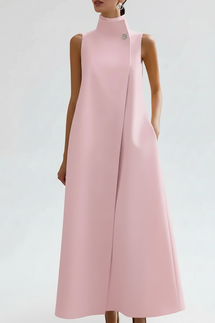 Stand-Collar Button Vest Dress