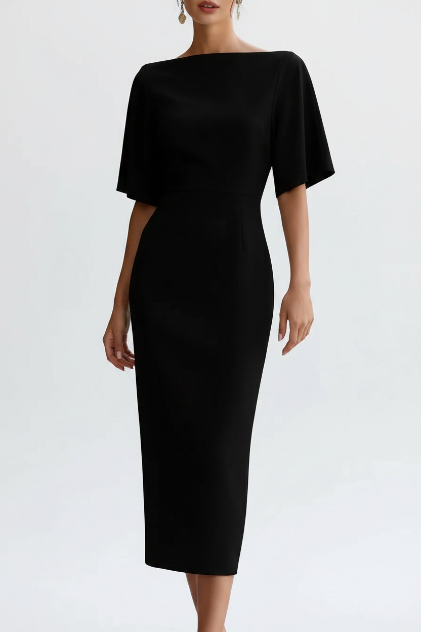 Boat-Neck Midi Cocktail Dress