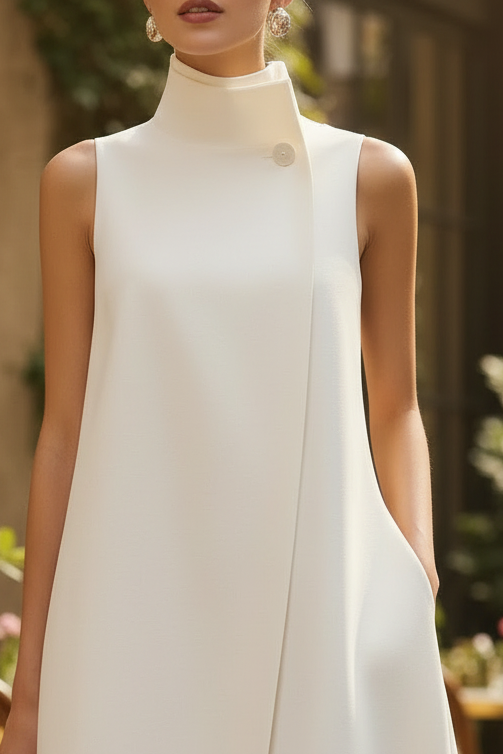 Stand-Collar Button Vest Dress