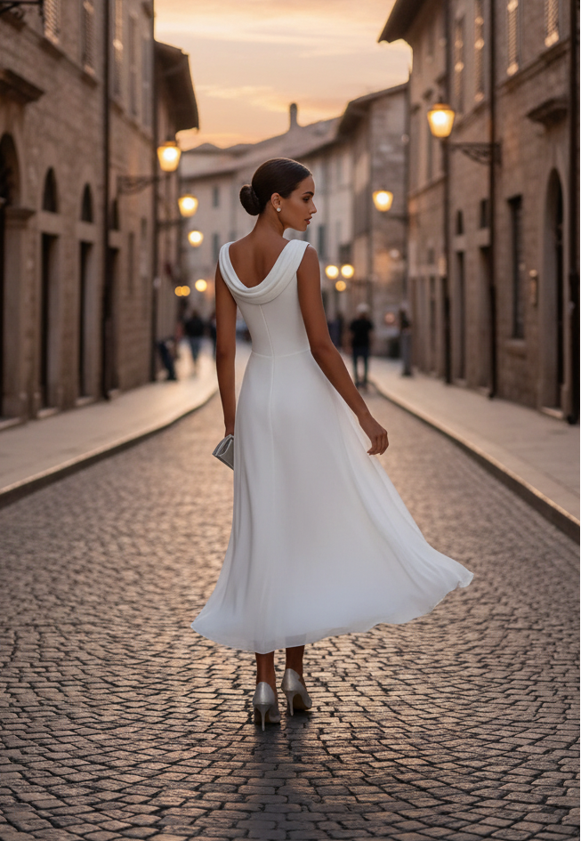 Cowl-Neck Chiffon Dress