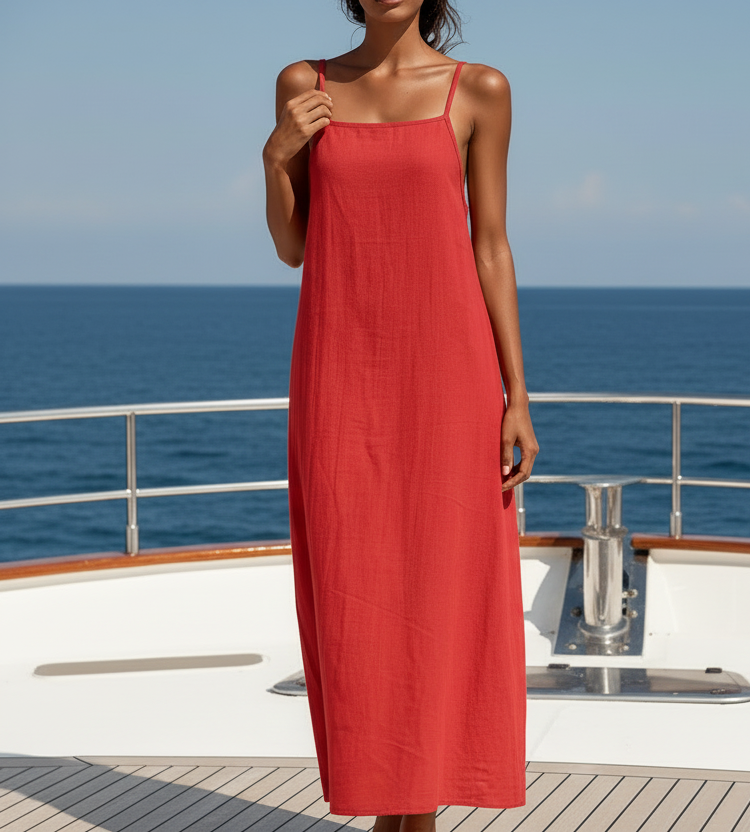 Red Linen Slip Maxi Dress