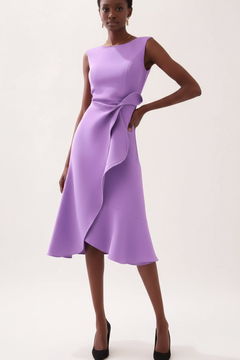 Round-Neck Side Ruffle Dress