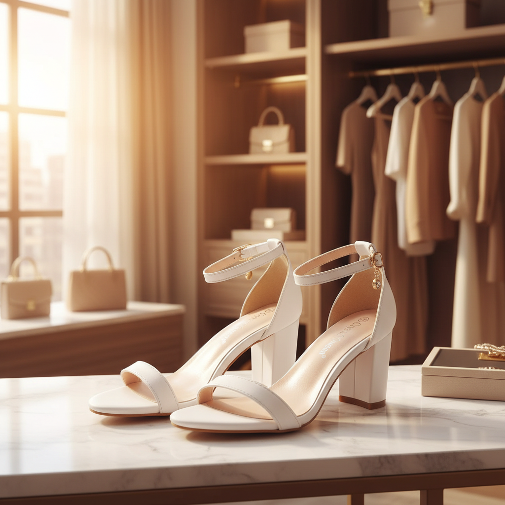 White Block Heel Sandals