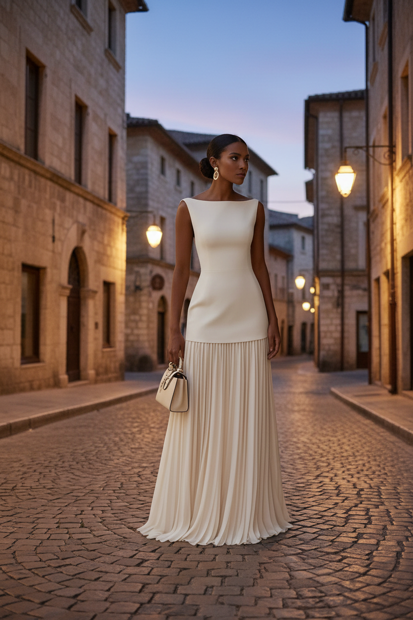 Two-Tier Pleated Evening Gown