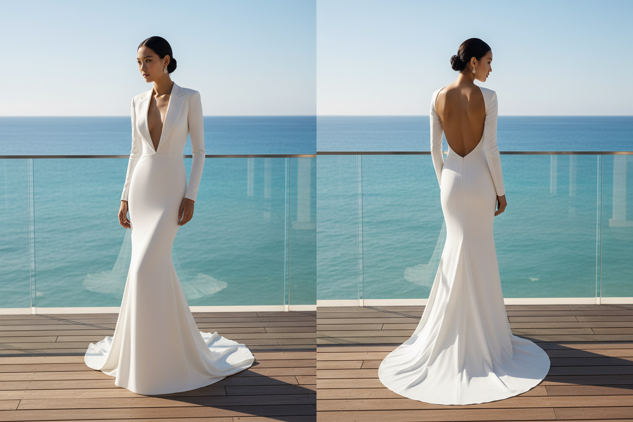 Plunging V-Neck and Open Back Gown