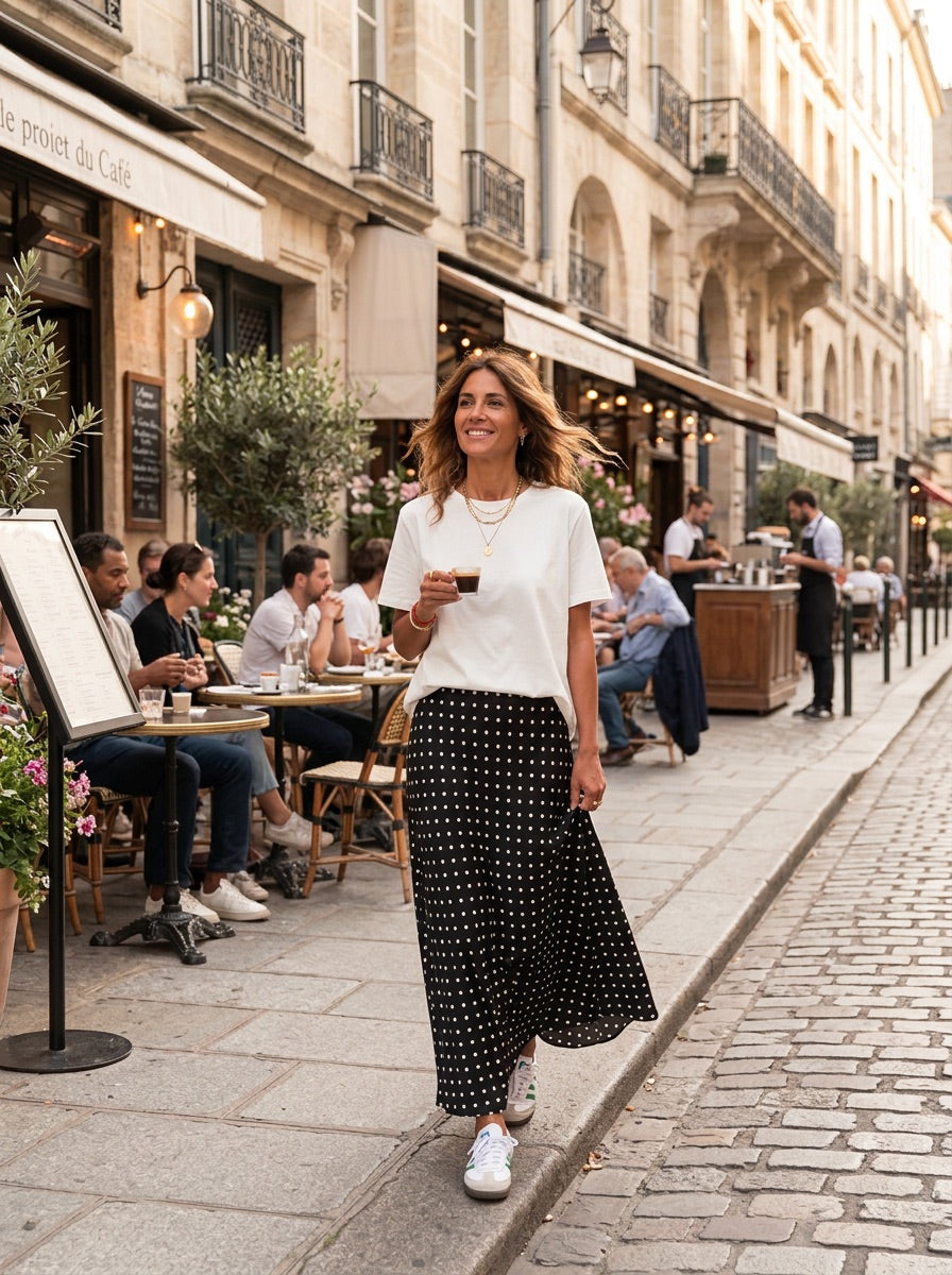 Polka Dot Satin Maxi Skirt
