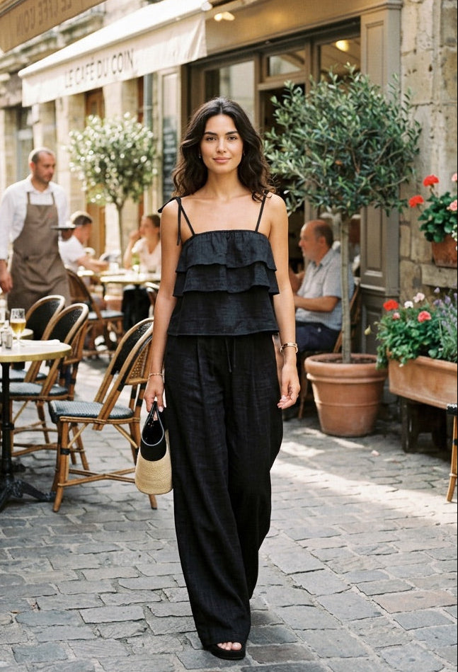 Ruffle Top & Lace-Up Pant Set