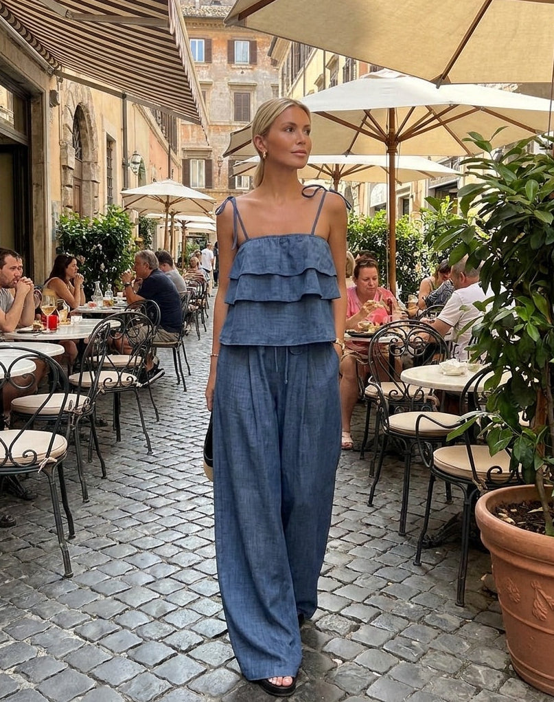 Ruffle Top & Lace-Up Pant Set
