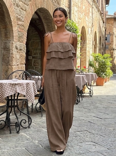Ruffle Top & Lace-Up Pant Set
