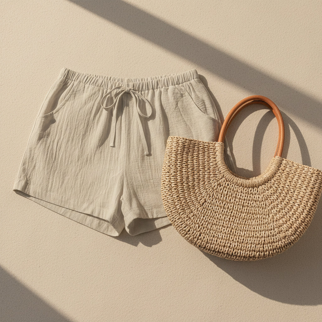 White Linen Drawstring Shorts