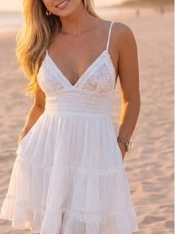 Tiered Crochet Lace Mini Dress