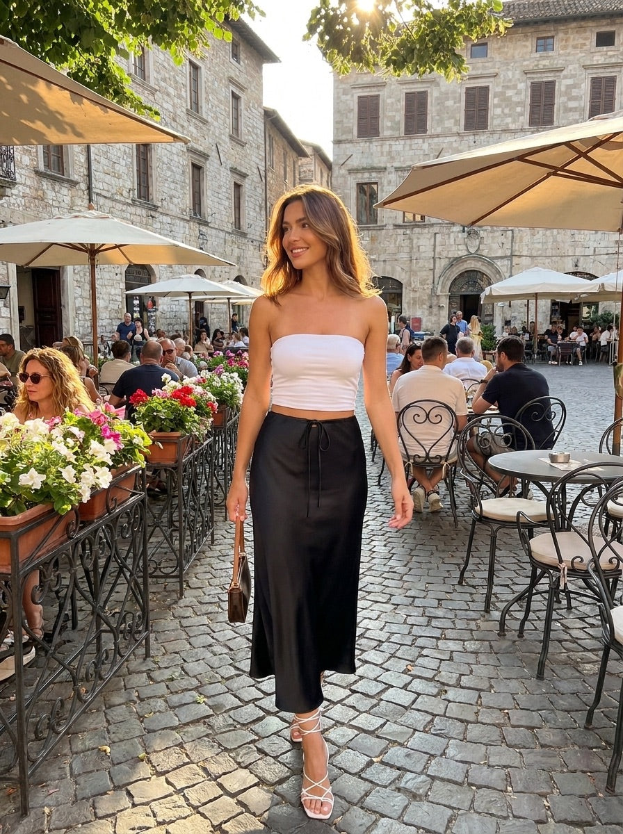 Essential Satin Lace-Up Maxi Skirt