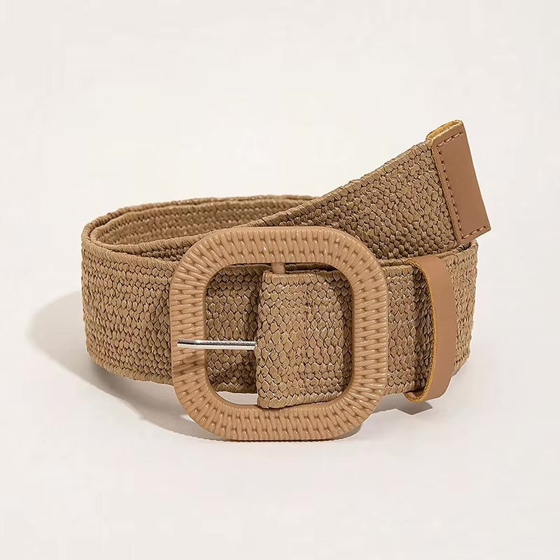 Straw Woven Belt with Large Buckle