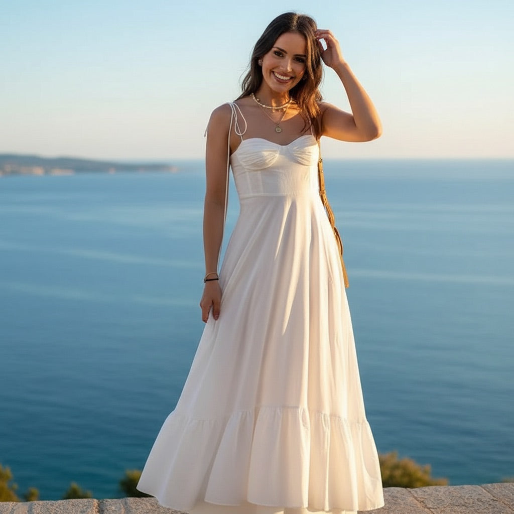 White Bustier Ruffle Slip Dress