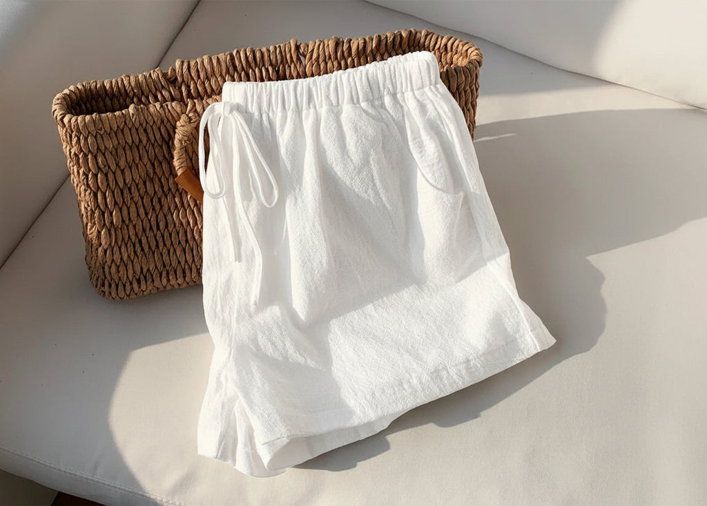 White Linen Drawstring Shorts