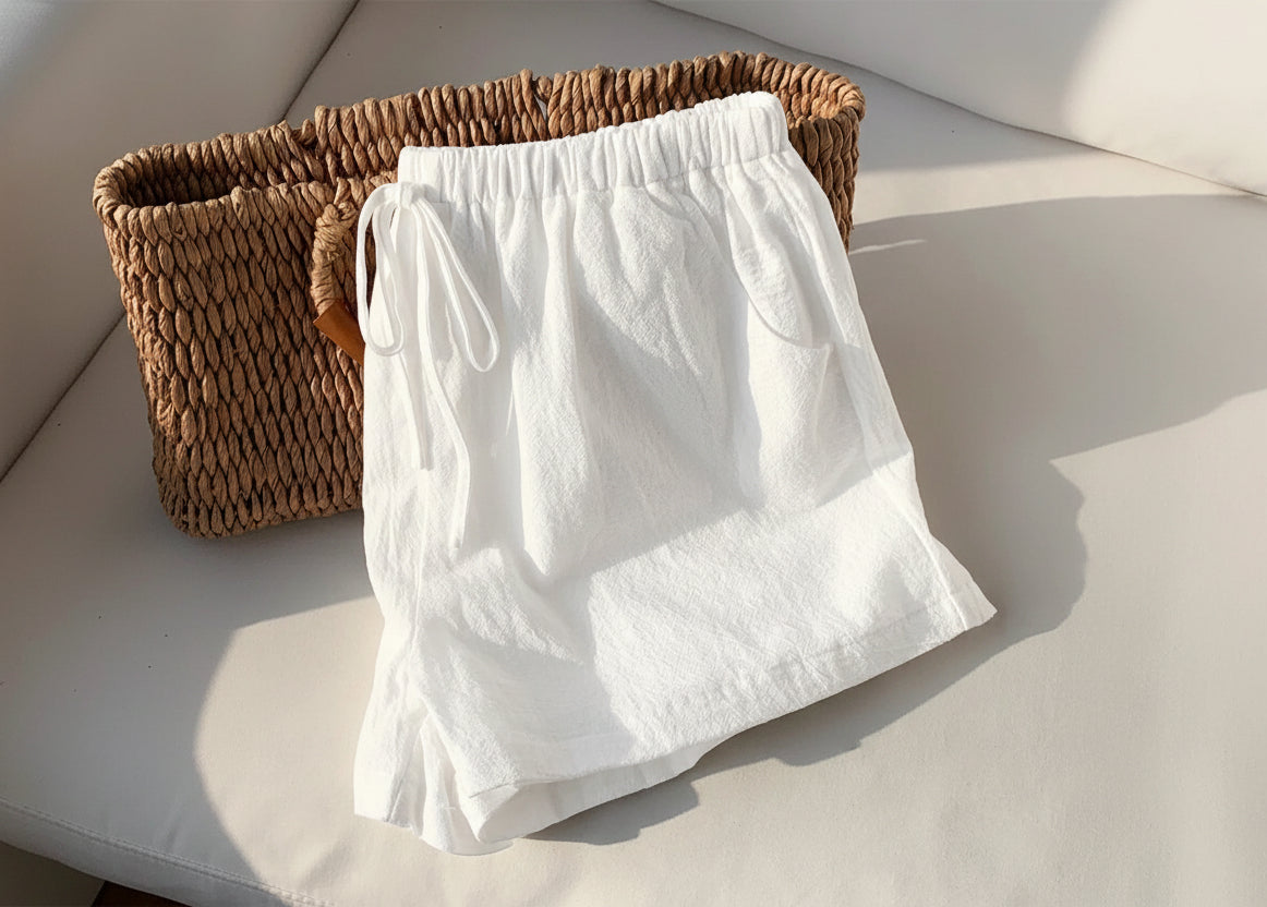 White Linen Drawstring Shorts