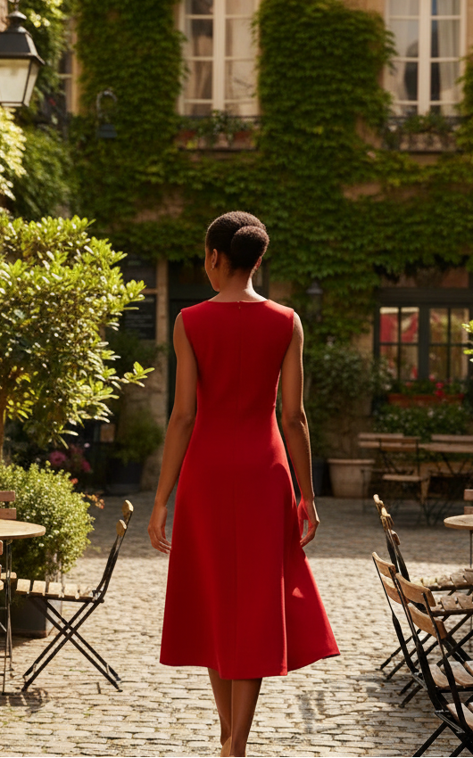 Round-Neck Side Ruffle Dress