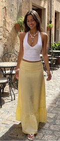 Yellow Pin-Striped High-Waist Maxi Skirt